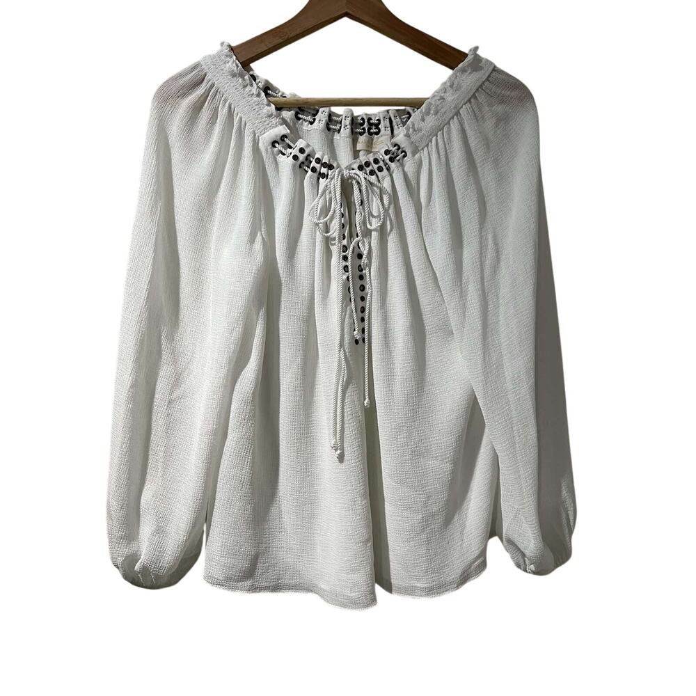 Ramy Brook Stud & Rivet Front Tie Peasant Top White Size XS A003385